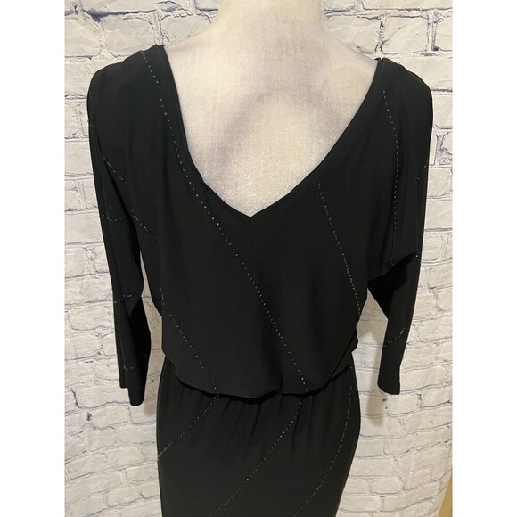 White House Black Market WHBM Women’s Black beaded Long Sleeve Lined Dress XS - Picture 6 of 9